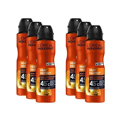 Bild av L&#039;Oréal Män Expert kroppsvård, effektiv deodorantspray för män, perfekt vid höga temperaturer upp till 45 C, värmeskydd, 6 x 150 ml