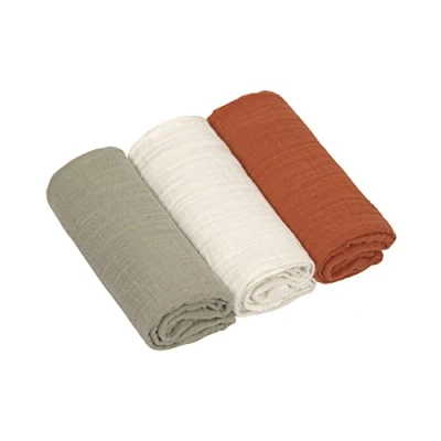 Bild av LÄSSIG Babyfilt barnomsorgslakan, set med 3 bomull 60 x cm/swaddle &amp; burp filt M oliv/mjölk/rust