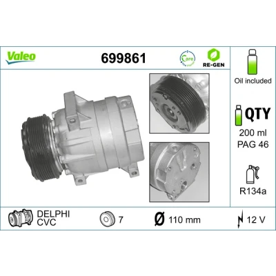 Bild av VALEO REMANUFACTURED 699861 compresseur De Climatisation V5 12 PAG 100 R 134a avec huile RENAULT: TRAFIC 2 Kasten, Bus