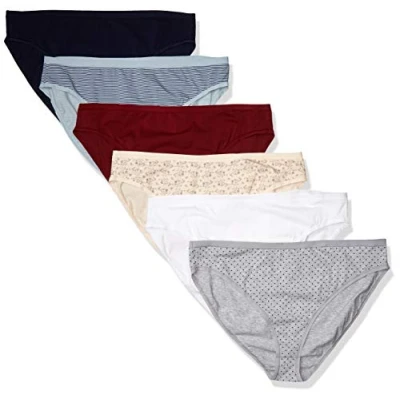 Bild av Amazon Essentials damunderkläder i bomull med högt ben (finns plusstorlek), 6 pack, flerfärgade/blommig/rand, 3X