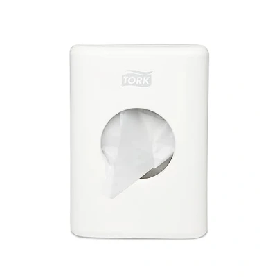 Bild av Tork 566000 dispenser för hygienpåsar i vit/Tork B5 hållare modern Elevation Design (8 pack)