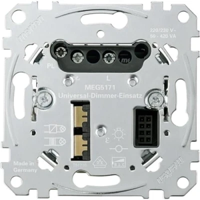 Bild av Schneider Electric Merten MEG5171 000 universell dimmer infälld för dimbara LED lampor, glödlampor 7210 W, fasskärning eller fasavsnitt, tillverkad i Tyskland, silver