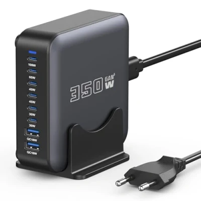 Bild av USB C laddare 350W, 8 portar GaN Multi laddningsstation, PD 100W snabbladdare, med 6 och 2 A, kompatibel iPhone/Samsung/Google/Tablet/MacBook Pro/MacBook Air.