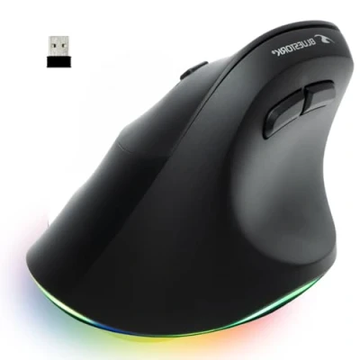 Bild av Bluestork Ergonomisk och vertikal trådlös mus, Bluetooth eller USB mottagare, 800 2400 DPI, 6 knappar, RGB LED, förebyggande av mussyndrom, för vänsterhänta, PC, Mac Nytt 2024