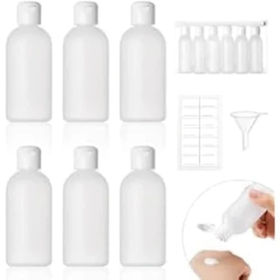 Bild av Reseflaskor för fyllning 60 ml, 6 stycken flytande flaskor att fylla med liten tratt och etiketter, transparenta plastflaskor mjuk behållare flaska set schampo duschgel lotion