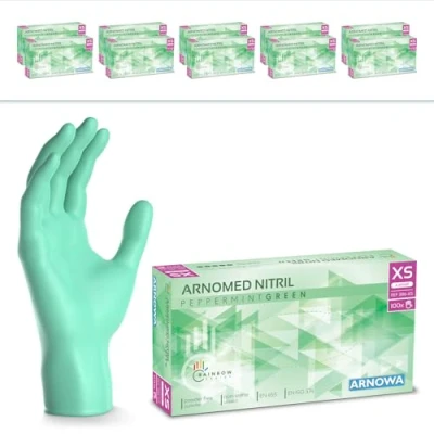Bild av 2000x ARNOMED engångshandskar gröna, nitrilhandskar XS, med 2000 st, puderfria, latexfria gummihandskar, finns i S, M, L &amp; XL