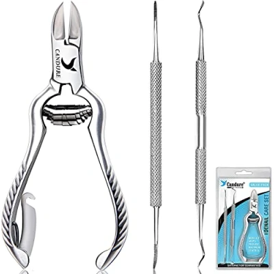 Bild av Candure Nail Clippers för Tjocka naglar Kraftiga nagelklippare 3 delig Professionell Podiatriverktygssats, Nagelskärare i rostfritt Stål med Dubbelsidig inåtväxt Tånagelliftare och tånagelfil
