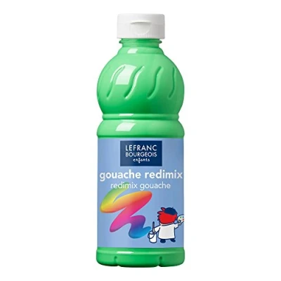 Bild av Lefranc Bourgeois 188021 flytande Tempera Redimix färg, lysande vattenbaserad gouacheffärg, hög täckförmåga, utmärkta målningsegenskaper, klar att använda, 500 ml flaska fluo grön