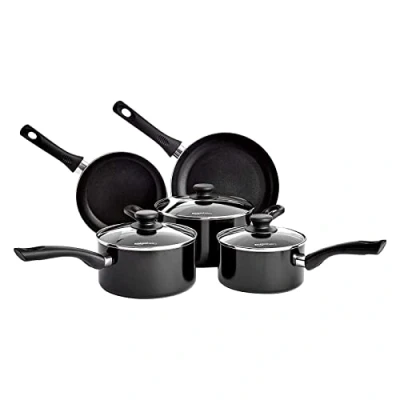 Bild av Amazon Basics 5 delat köksredskap set med non stick beläggning lämplig för induktion, lock, svart