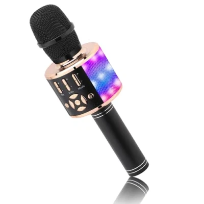 Bild av Trådlös karaoke mikrofon för barn, magiskt ljud, 4 i 1, bluetooth, karaokemaskin, vuxen, bil, mikrofon, sångmaskin, fest/utomhus/resor (svart guld)