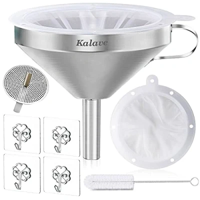 Bild av premium kökstratt med 200 nätfilter sil, matkvalitet rostfritt stål tratt för fyllningsflaskor (13 cm)