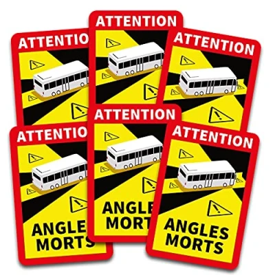 Bild av Obs! Angles Morts klistermärken alla 25 x 17 cm för fordon, obligatoriskt från 3,5 t i Frankrike, varningsklistermärken döda vinkeln, självhäftande, uv resistenta, väderbeständiga R144 (buss, 6 stycken)