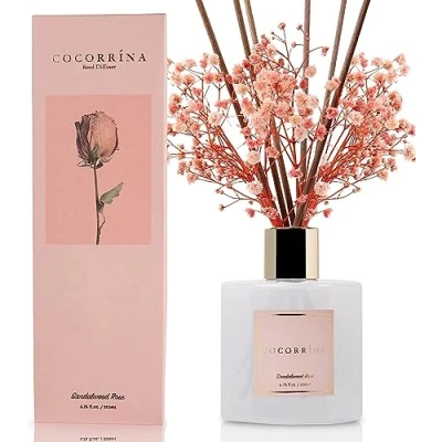 Bild av COCORRÍNA Vass diffusor set 200 ml sandelträ ros doftspridare med pinnar hem doft för sovrum badrum vardagsrum, och kontor dekor
