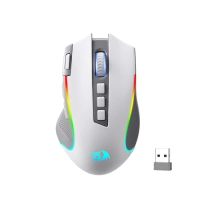 Bild av Redragon M612 PRO RGB spelmus 8000 DPI trådbunden/trådlös mus med 9 programmerbara knappar och 6 bakgrundsbelysningslägen BT &amp; 2,4 G trådlöst programvarustöd, grå vit