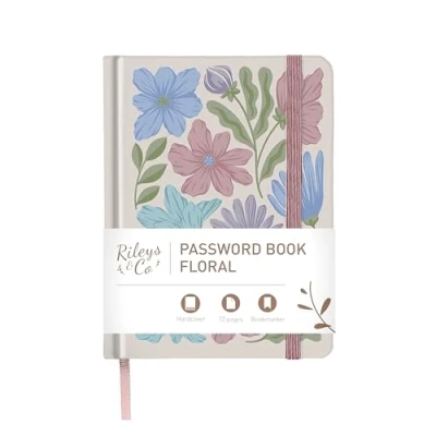 Bild av Rileys &amp; Co. Lösenordsbok med alfabetiska flikar, lösenordshållare, Lösenordsböcker för seniorer, internetinloggning, webbplats, användarnamn (15 x 13 cm, grädde blommig)