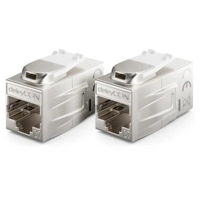 Bild av deleyCON 2 Stycke CAT 7 Koppling Keystone Metall 2x RJ45 uttag Kontakt för Patchkabel 600 MHz 10 Gbps LAN DSL Ethernet och Användbar som Silver