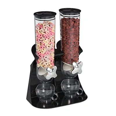 Bild av Relaxdays Müslidispenser dubbel, flingor dispenser för flingor, godis, snacksdispenser i plast, svart, 1 st