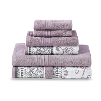Bild av Modern Threads 6 delat handduksset, 2 x badhanddukar, handdukar, tvättlappar, garnfärgad jacquard/enfärgad handduk, Ofelia orkidé