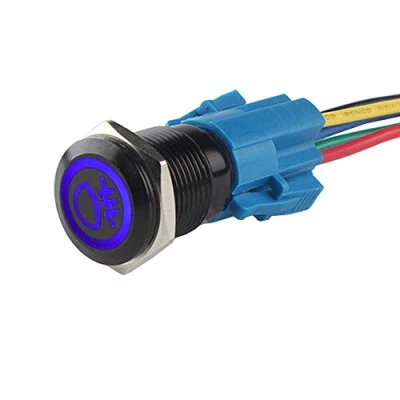 Bild av ETOPARS Svart skal 12 V bil fordon blå LED ljus bakre dimknapp rostfritt stål metall vippströmbrytare 19 mm uttagskontakt