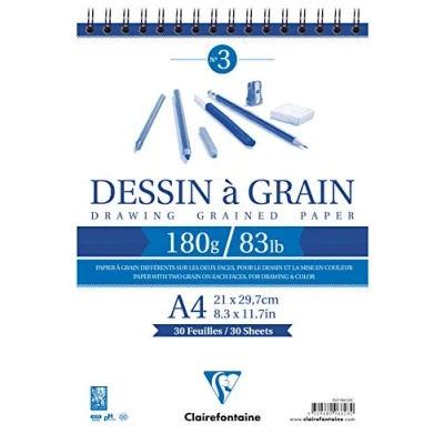 Bild av Clairefontaine Ref 96628C trådbunden ritning (30 ark) A4 storlek, 180 gsm papper, vitt och kornigt ritpapper, syrafritt, pH neutralt