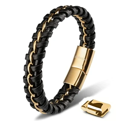 Bild av SERASAR Läderarmband för Män 23cm Flätat Guld Armband Pojkarmband Hanarmband Smyckepresentidé Jubileumspresenter Present till Make, Pojkvän, Vänner