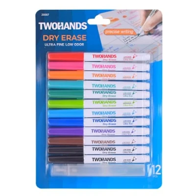 Bild av TWOHANDS Whiteboard markörer, 11 färger Torrtorkningspennor med rengöringsmedel, White Board pennor ultrafin spets Torrraderingsmarkörer för hem, skola, kontor, 12 Count, 20567