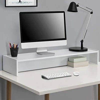 Bild av [en.casa] Monitorhylla 100 x 27 15 cm vit monitorhöjning monitorstativ skärmstativ