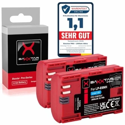 Bild av Baxxtar MaxProtect LP E6NH kamerabatteri pack (2400mAh) med aktiv NTC sensor och V1 skyddshölje kompatibel Canon R5 R5c R6 R6II R7 etc.