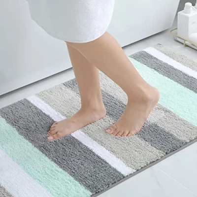 Bild av Homaxy Halkfri badrumsmatta med mjuk hög lugg mikrofiber badmatta absorberande badrumsmattor, tvättbar 60 x 120 cm, grön/grå