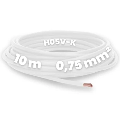 Bild av Kalitec 10 meter H05V K 0,75 mm² vit kabel I flexibel PVC ledarkabel fåtrådig mm2 finkabel enkelkabel kopplingsledning