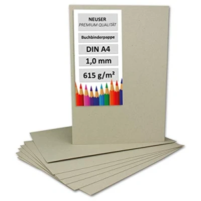 Bild av NEUSER PAPIER 20 stycken bokbindningspapper DIN A4 tjocklek 1,0 mm (0,1 cm) grammage: 615 g/m² format: 29,7 x 21,0 cm färg: grå brun