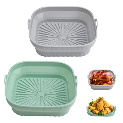 Bild av 2 st silikonform för varmluftsfritös, 20,5 cm, återanvändbar luftfrys, silikongryta, vikbar, bakpapper, silikonmatta airfryer silikonform, luftfryer tillbehör, varmluftsfritös