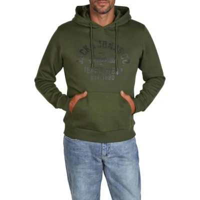 Bild av JACK &amp; JONES Hoodie herr regular fit JJEADRIAN huvtröja tröja tryck svart grå grön brun beige blå S M L XL XXL 3XL, kombugrön,
