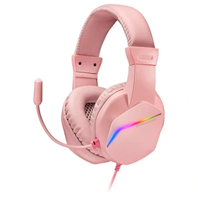 Bild av MARSGAMING Gaming MH122, FRGB Over Ear hörlurar med mikrofon, HiFi ljud, brusreducering, ultralätt, PS4 PS5 Xbox Switch Tablet Windows Mac, rosa, MH122P, stor