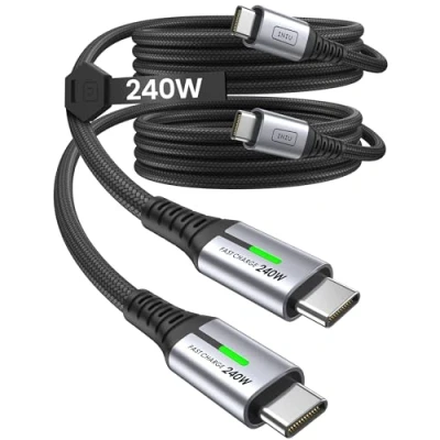 Bild av INIU 240 W USB C till laddningskabel, [2 pack 2 m] PD typ supersnabbladdande kabel för iPhone 16 15 MacBook iPad Pro,Samsung S23/S22 Ultra, Steam Deck, HP EliteBook etc.