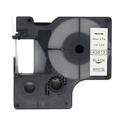 Bild av BROVACS 1 pack svart på vit etikettejp kompatibel med DYMO D1 43613 6 mm 1/4 tum OPA2013