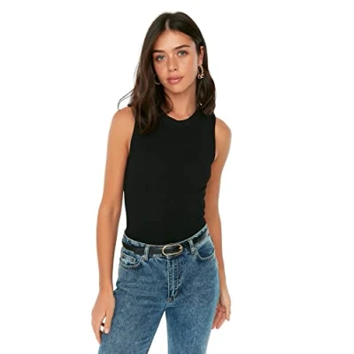 Bild av Trendyol Dam slim basic rundhalsad stickad blus, Svart, XS