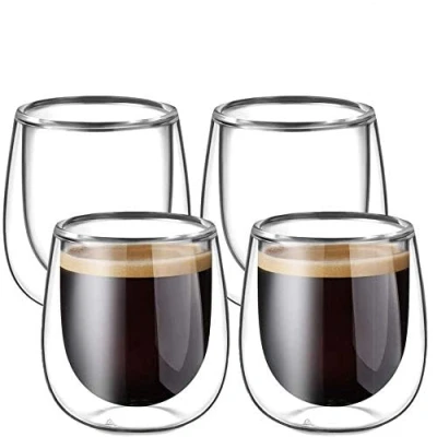 Bild av glastal Espresso kaffekoppar med dubbla väggar glas borosilikatglas för te dessert 100 ml set 4