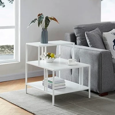 Bild av [en.casa] Sidobord kumling soffbord med 3 hyllor vardagsrumsbord stegsformat minimalistisk design 50 x 60 cm för vardagsrum och sovrum kontor entré vit