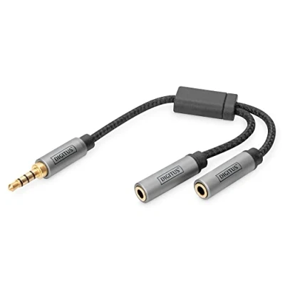 Bild av DIGITUS stereoheadsetadapter 2x 3,5 mm uttag till jack mikrofonadapter hörlursadapter guldpläterade kontakter 0,2 m svart för smartphones, datorer, bärbara spelkontroller