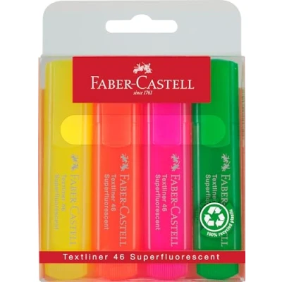 Bild av FABER CASTELL 154604 Highlighterset 1546, ask om 4, neonfärger, med långtidshållbar kilspets, linjebredd 1 5 mm, påfyllningsbar