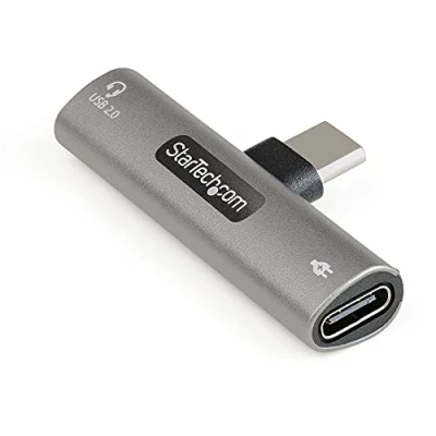 Bild av StarTech.com USB C ljud och laddningsadapter ljudadapter med ljudhörlur/headsetport 60 W Type strömleverans genomströmsladdare för telefon/surfplatta/bärbar dator