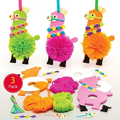 Bild av Baker Ross Lama Pom pysselset pyssel för barn (3 pack) AT472, grön