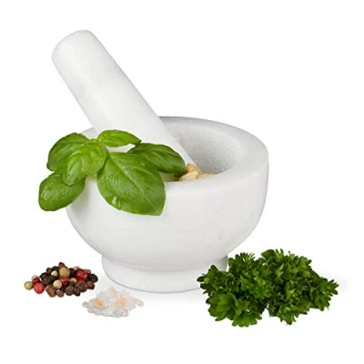 Bild av Relaxdays 10029949 Marmormortel, Diameter 10 cm, Volym 120 ml, Vit