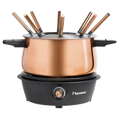 Bild av Bestron Elektrisk fondue set för upp till 8 personer, med x fonduegafflar och steglös termostat, inkl. stänkskydd, färg: koppar