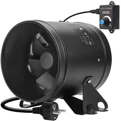 Bild av DUCTURBO Inline Rörfläkt Kanalfläkt 150mm Extraktorfläkt, Max 594m3/h Frånluftsfläkt för Ventilation Kraftfull Avgasfläkt med Variabel Hastighetsregulator Badrum, Odlingstält, Hydroponik