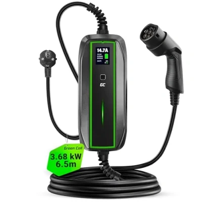 Bild av Green Cell EV laddare typ 2 laddningskabel Schuko för elbilar 10 A/16 A, 3,68 kW, 6,5 m, 1 fas LCD skärm, bärbar laddare, kompatibel med alla elfordon, PHEV IEC 62196 kontakter
