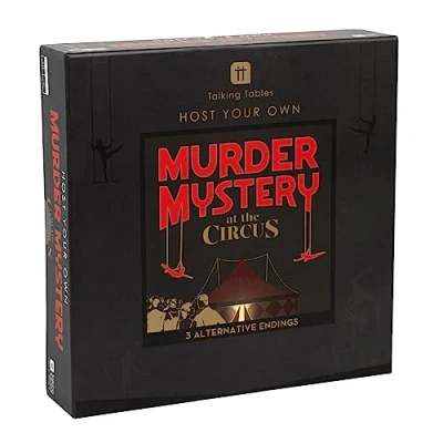 Bild av Talande bord cirkus tema mordmysterium spel hemma, värda din egen spelkväll och lös brottet, återanvändbar med 3 ändningar för middagsbjudningar, födelsedag, halloween