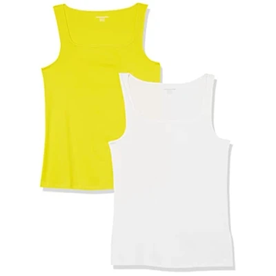 Bild av Amazon Essentials kvinnors Slim Fit fyrkantig halsduk, 2 pack, vit/citrongul, X Large