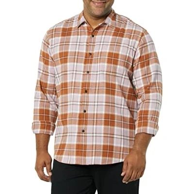 Bild av Amazon Essentials Men&#039;s Långärmad flanellskjorta (finns i Big &amp; Tall), Malvafärgad Rost Rutig, XS